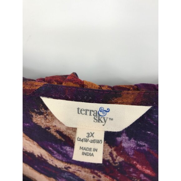 Terra & Sky Plus Size Long Sleeve Ruffle Blouse Top Purple Multi 3X NEW - Picture 4 of 8